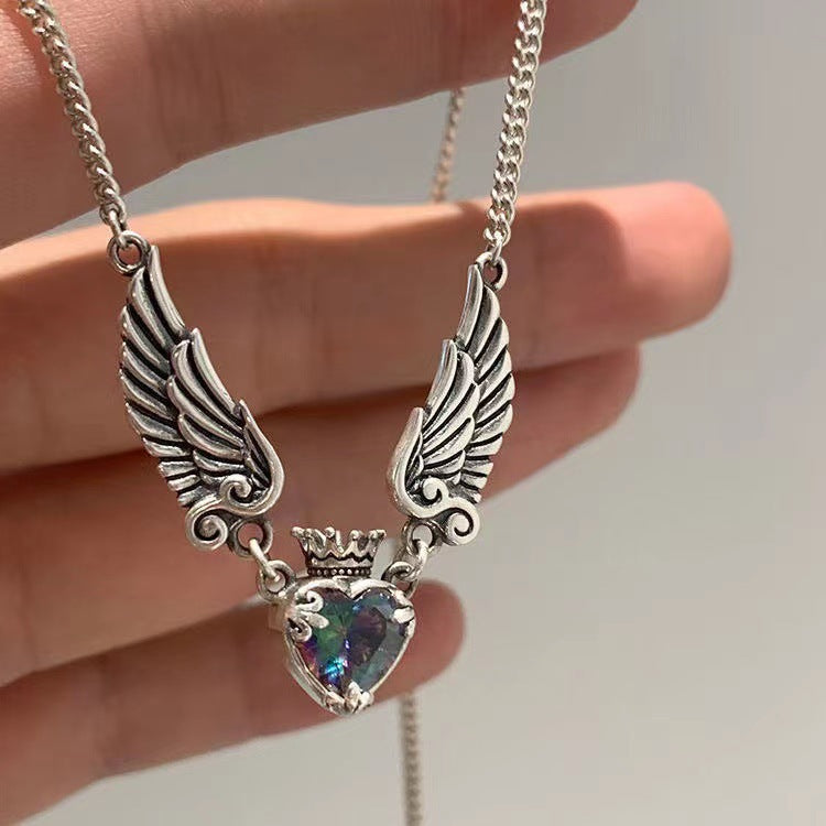 Wholesale Vintage Love Crown Wings Necklace